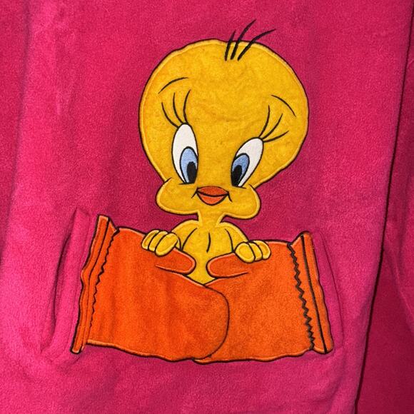 Vintage 1997 Looney Tunes Tweety Bird Sweatshirt Hooded Pink Fleece Woman’s XXL - Picture 3 of 6